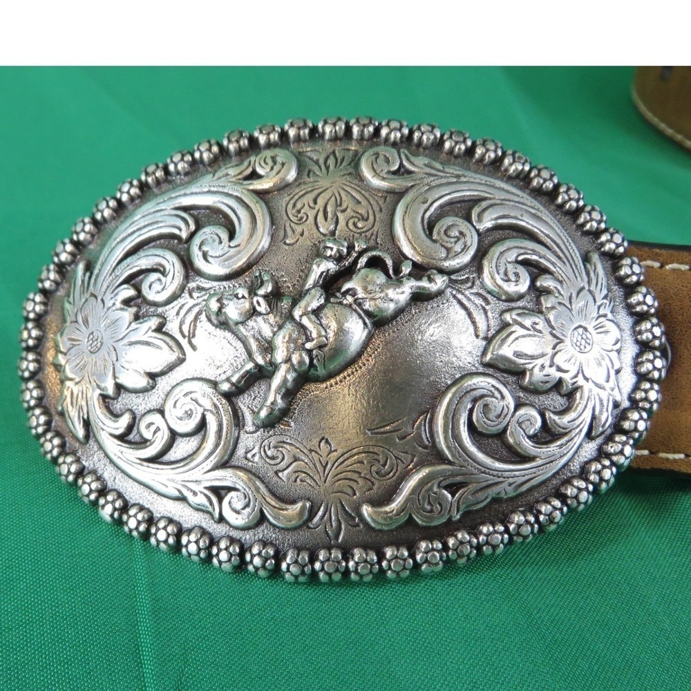 Nocona Womens Brown Leather Western 24" Belt & Silver Bull Rider Buckle N4421844 - Picture 2 of 9